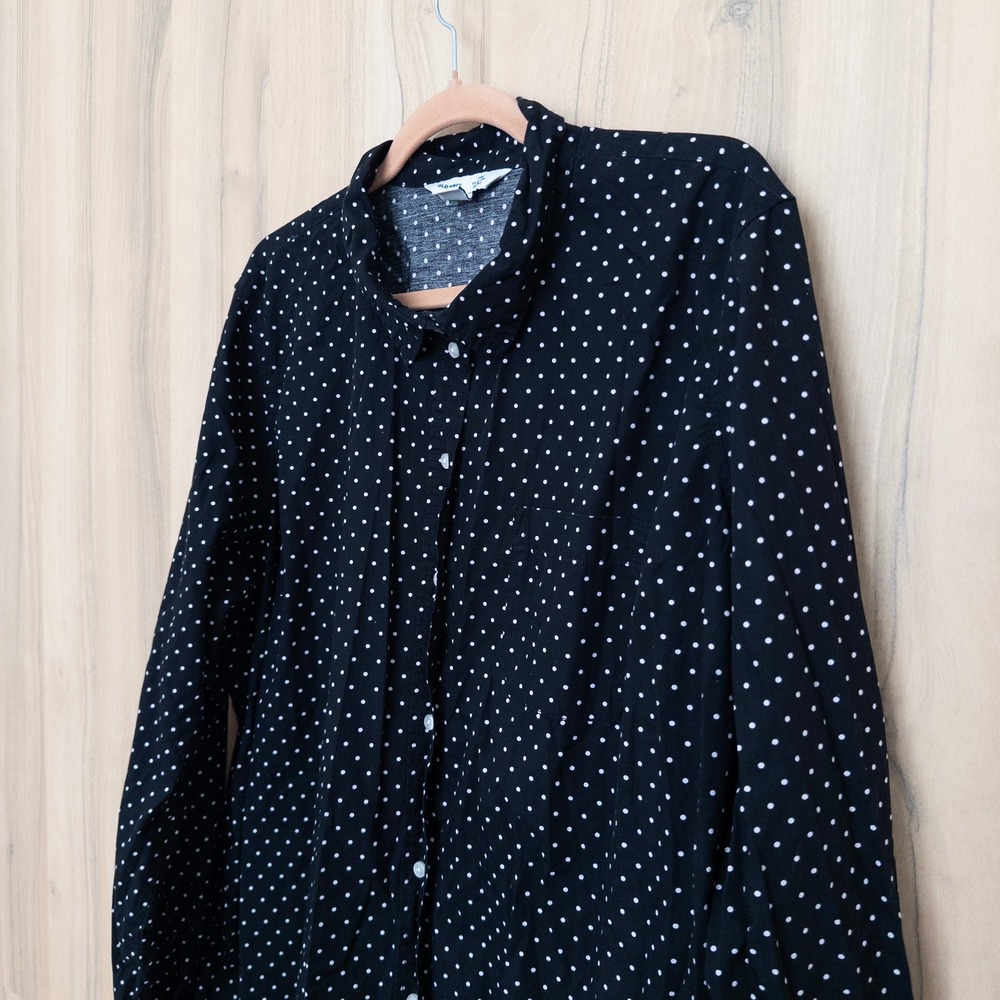 Old Navy Womens Polka Dot Button Down Shirt XXL Black Long Sleeve Retro Preppy - Picture 4 of 8
